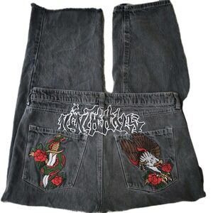 Ninth Hall Ambush Jeans Men 38 Embroidered Pockets Snake Eagle Baggy Denim Skate